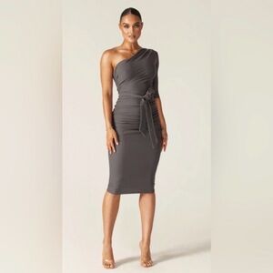 Chic One-Shoulder Charcoal Dress